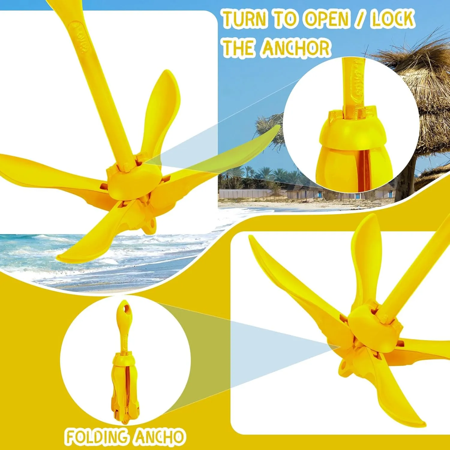 1 Pack Marine Kayak Anchor Kit Folding Grapnel Boat Anchor Kit Kayak Fishing Accessories for Small Boats Canoe Paddle Boards