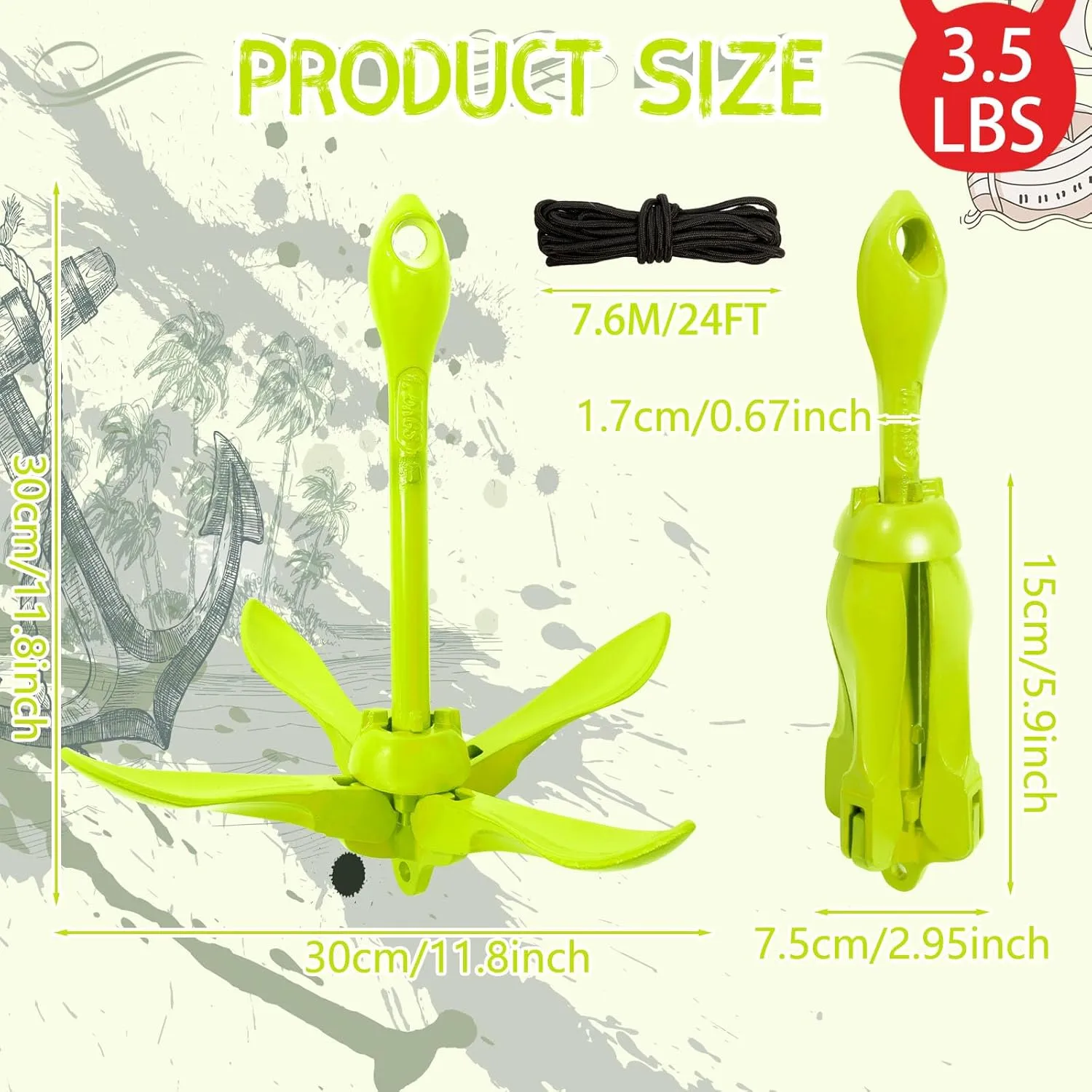1 Pack Marine Kayak Anchor Kit Folding Grapnel Boat Anchor Kit Kayak Fishing Accessories for Small Boats Canoe Paddle Boards