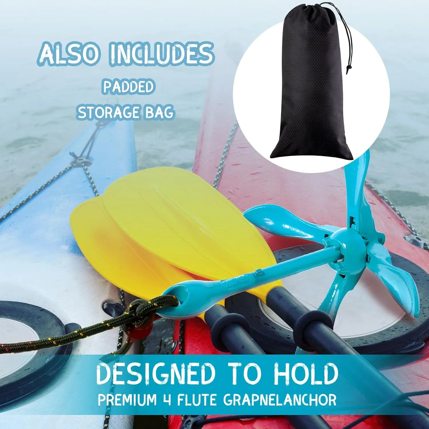 1 Pack Marine Kayak Anchor Kit Folding Grapnel Boat Anchor Kit Kayak Fishing Accessories for Small Boats Canoe Paddle Boards
