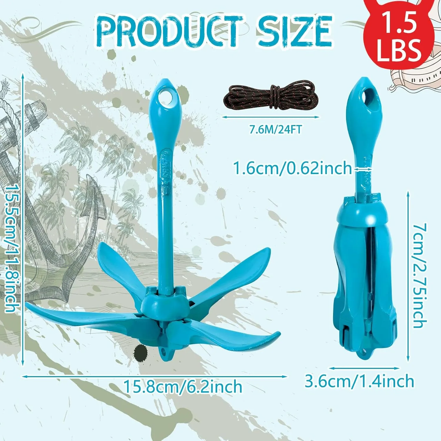 1 Pack Marine Kayak Anchor Kit Folding Grapnel Boat Anchor Kit Kayak Fishing Accessories for Small Boats Canoe Paddle Boards