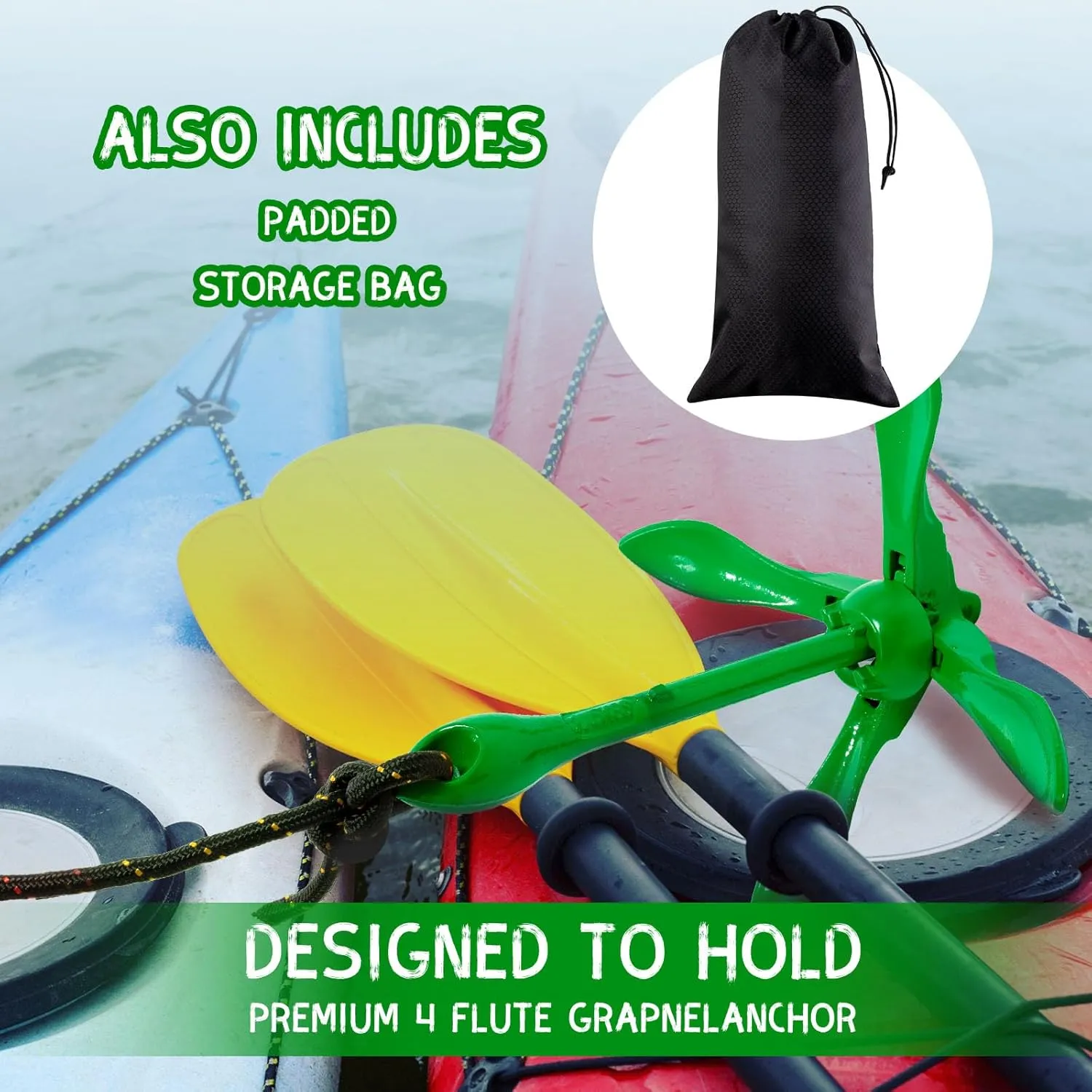 1 Pack Marine Kayak Anchor Kit Folding Grapnel Boat Anchor Kit Kayak Fishing Accessories for Small Boats Canoe Paddle Boards