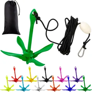 1 Pack Marine Kayak Anchor Kit Folding Grapnel Boat Anchor Kit Kayak Fishing Accessories for Small Boats Canoe Paddle Boards