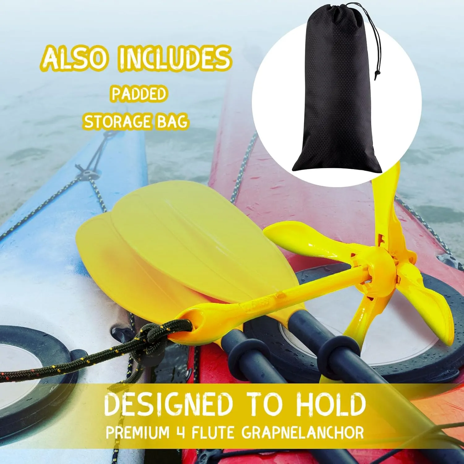 1 Pack Marine Kayak Anchor Kit Folding Grapnel Boat Anchor Kit Kayak Fishing Accessories for Small Boats Canoe Paddle Boards