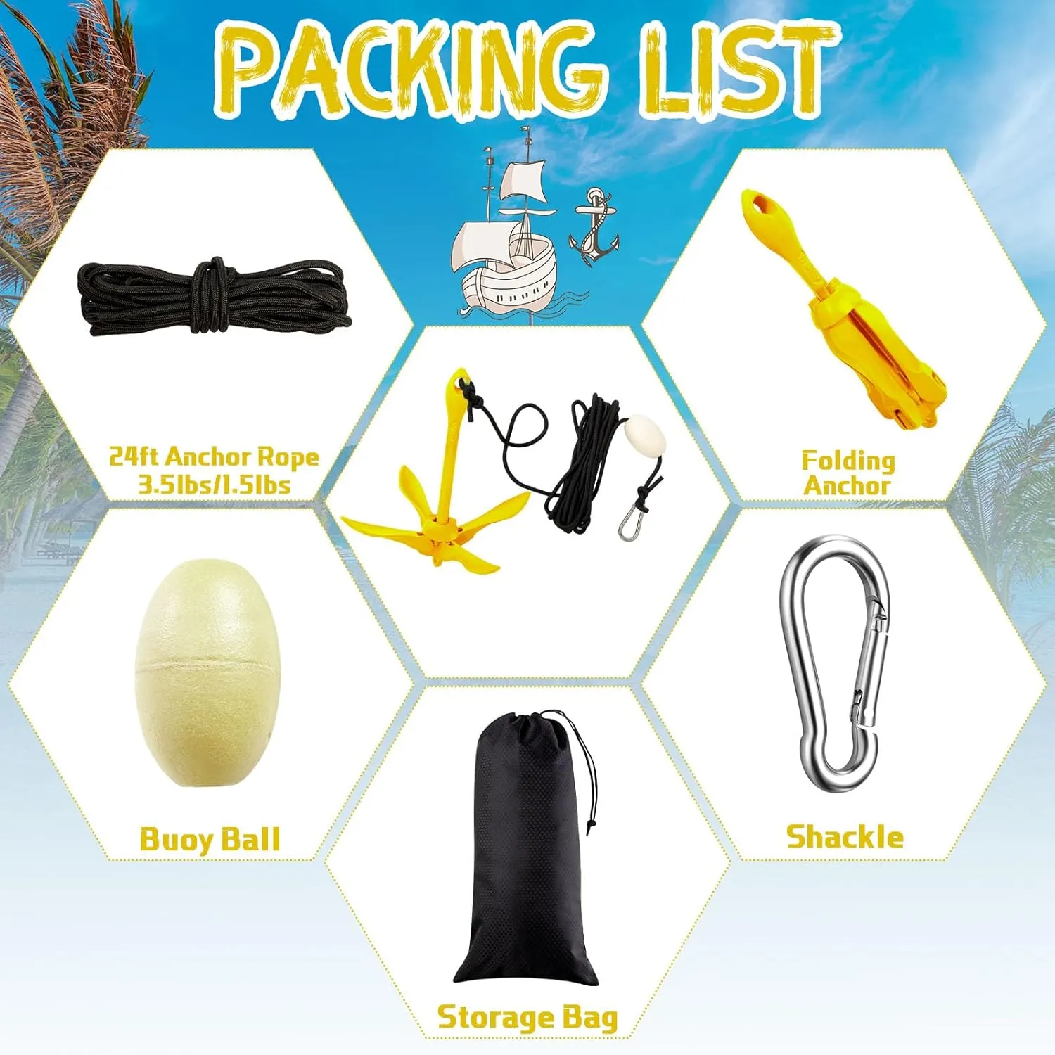 1 Pack Marine Kayak Anchor Kit Folding Grapnel Boat Anchor Kit Kayak Fishing Accessories for Small Boats Canoe Paddle Boards