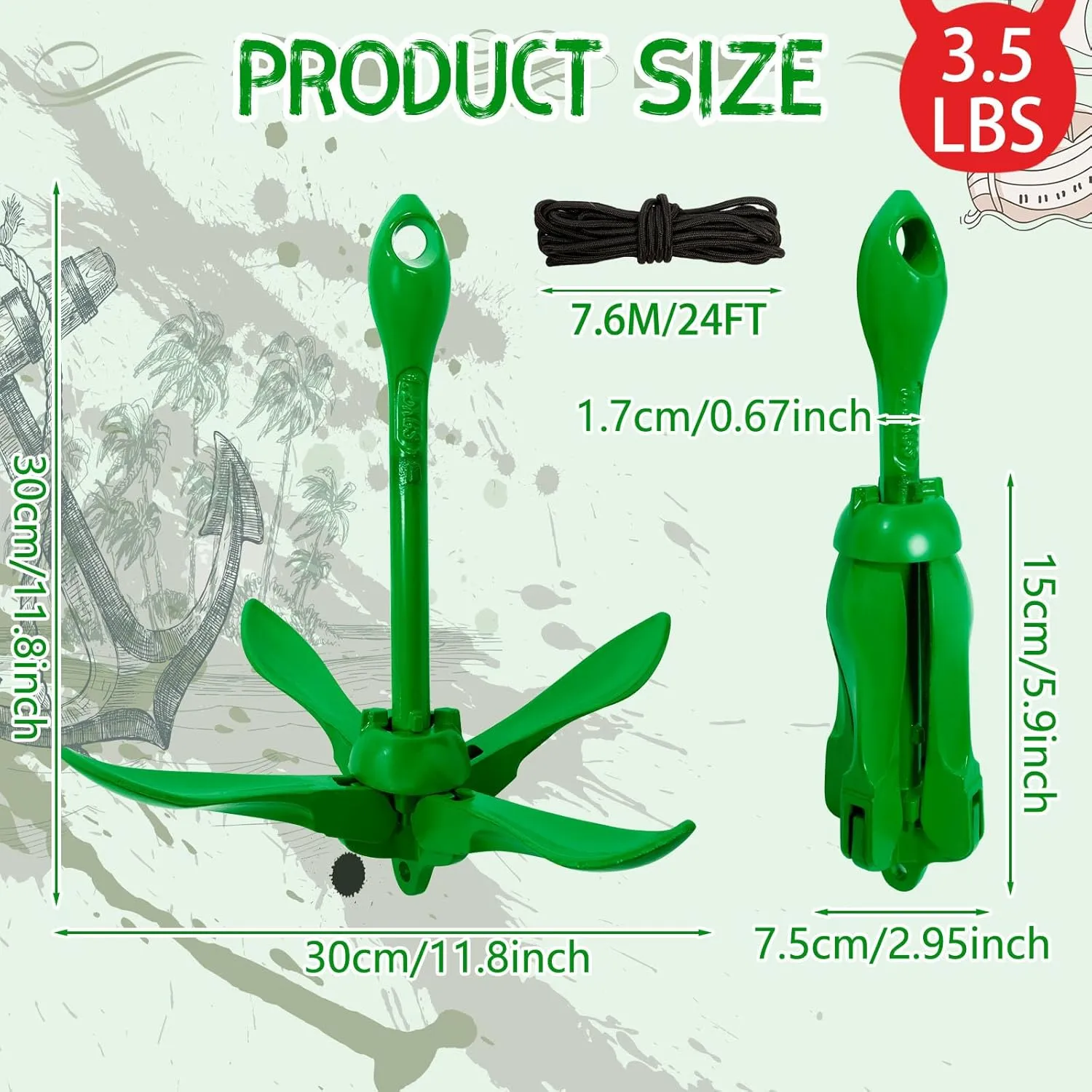 1 Pack Marine Kayak Anchor Kit Folding Grapnel Boat Anchor Kit Kayak Fishing Accessories for Small Boats Canoe Paddle Boards