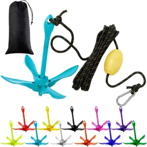 1 Pack Marine Kayak Anchor Kit Folding Grapnel Boat Anchor Kit Kayak Fishing Accessories for Small Boats Canoe Paddle Boards