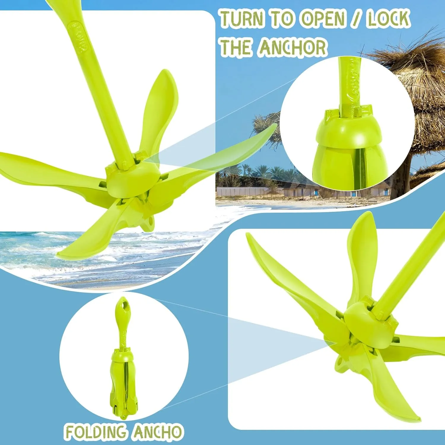1 Pack Marine Kayak Anchor Kit Folding Grapnel Boat Anchor Kit Kayak Fishing Accessories for Small Boats Canoe Paddle Boards