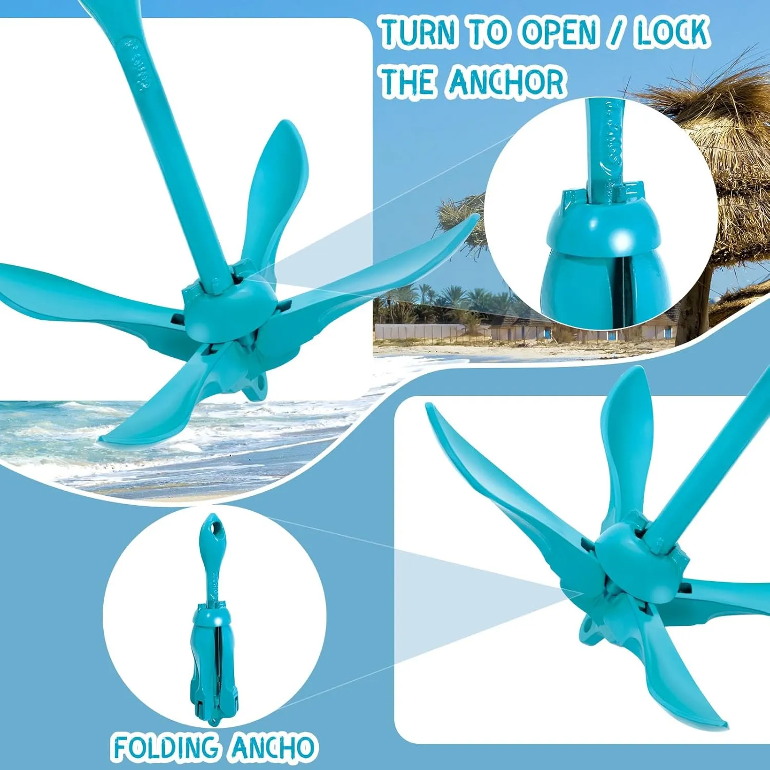 1 Pack Marine Kayak Anchor Kit Folding Grapnel Boat Anchor Kit Kayak Fishing Accessories for Small Boats Canoe Paddle Boards