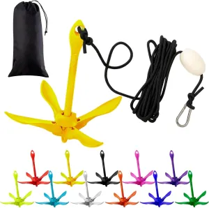 1 Pack Marine Kayak Anchor Kit Folding Grapnel Boat Anchor Kit Kayak Fishing Accessories for Small Boats Canoe Paddle Boards