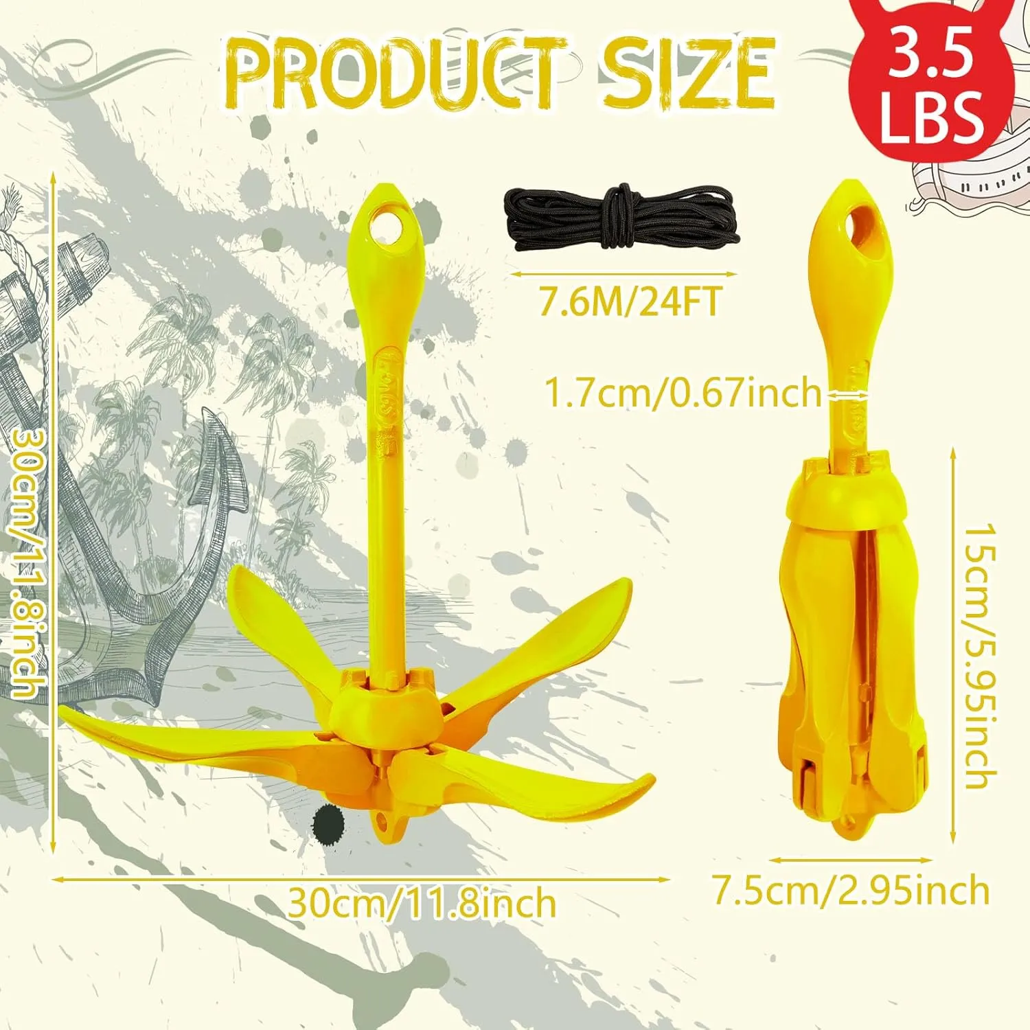1 Pack Marine Kayak Anchor Kit Folding Grapnel Boat Anchor Kit Kayak Fishing Accessories for Small Boats Canoe Paddle Boards