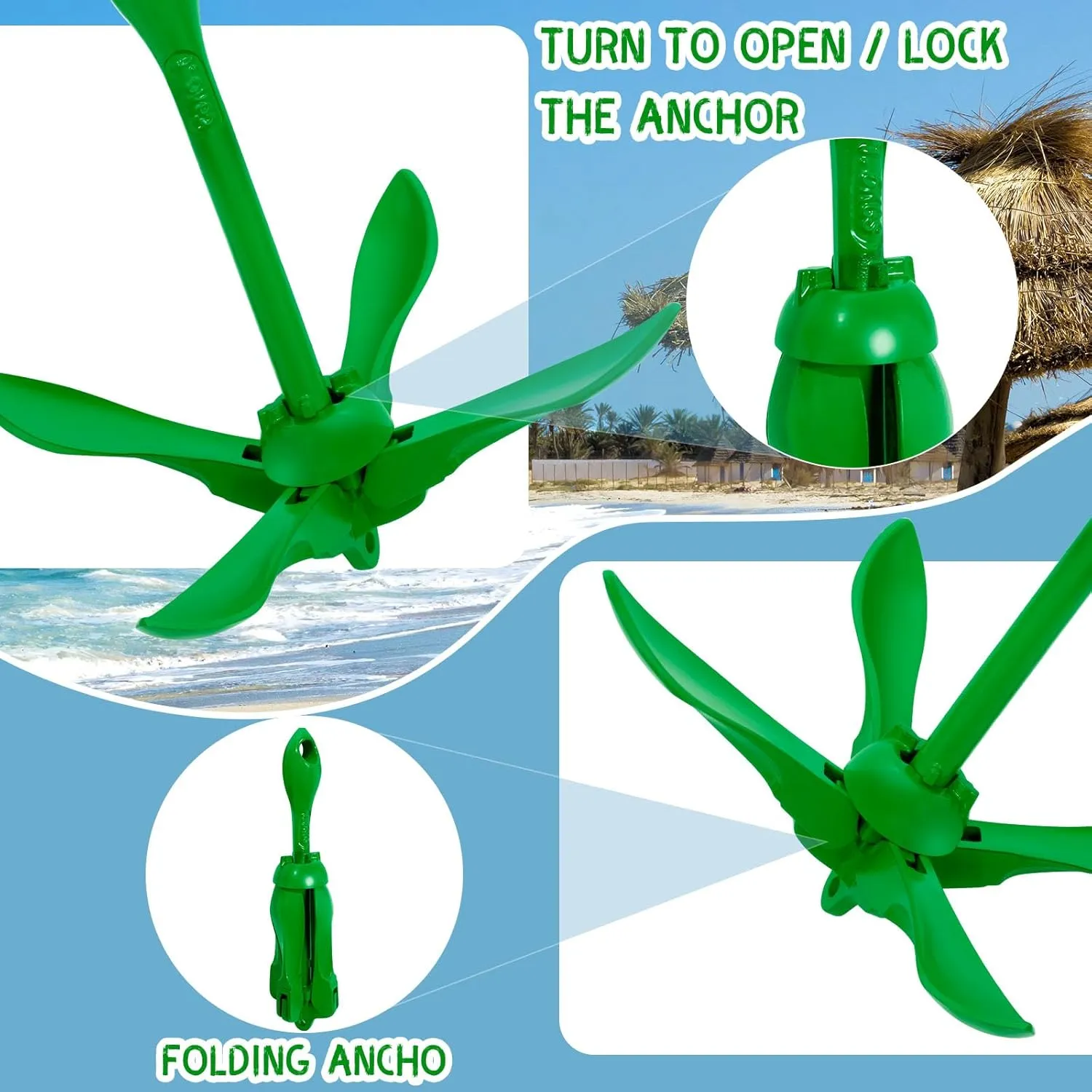 1 Pack Marine Kayak Anchor Kit Folding Grapnel Boat Anchor Kit Kayak Fishing Accessories for Small Boats Canoe Paddle Boards