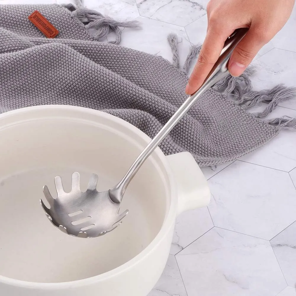 1 Skimmer Spoon and 1 Spaghetti Spoon, BUY&USE 2 Pcs Stainless Steel Cooking Utensils Set, Heat-resistant Kitchen Gadgets Tools