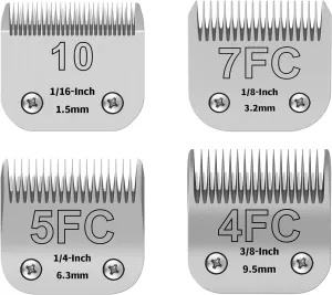 10 7FC 5FC 4FC Pet Dog Grooming Detachable Ceramic Blades Kit,Compatible with Andis,Oster A5,Wahl KM10 Clippers,Cut Length 1/16"(1.5mm) to 3/8" (9.5mm),Small 4-Piece Set