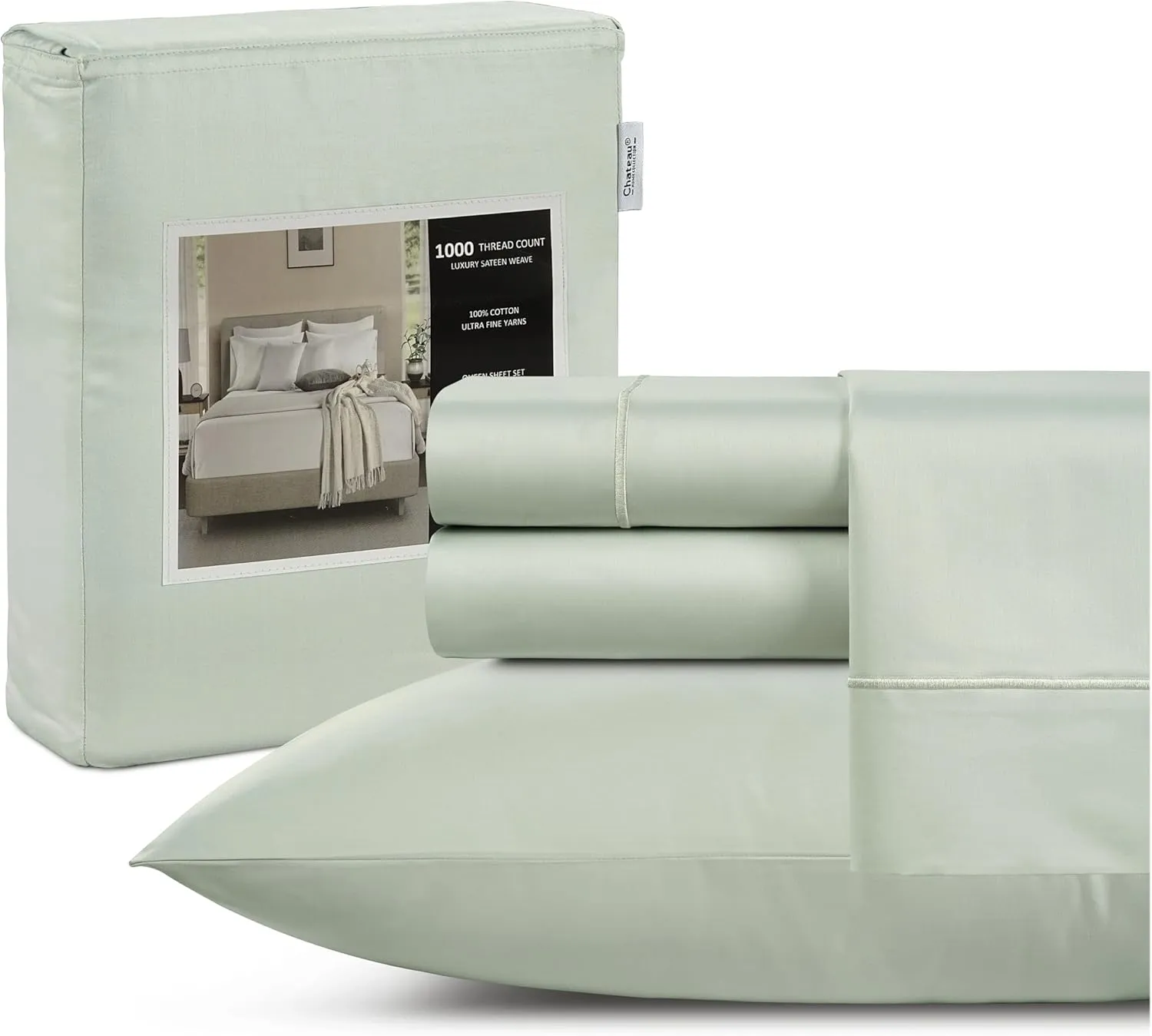 100% Cotton Bed Sheets - 1000 Thread Count, Breathable Luxury Cooling Sheets, Soft Sateen Weave, Deep Pocket Set - Mineral King Size