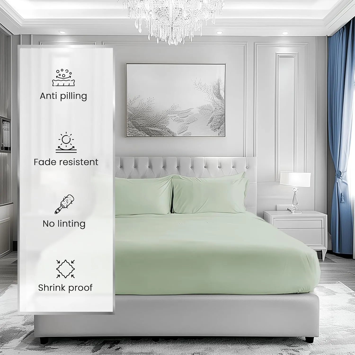 100% Cotton Bed Sheets - 1000 Thread Count, Breathable Luxury Cooling Sheets, Soft Sateen Weave, Deep Pocket Set - Mineral King Size