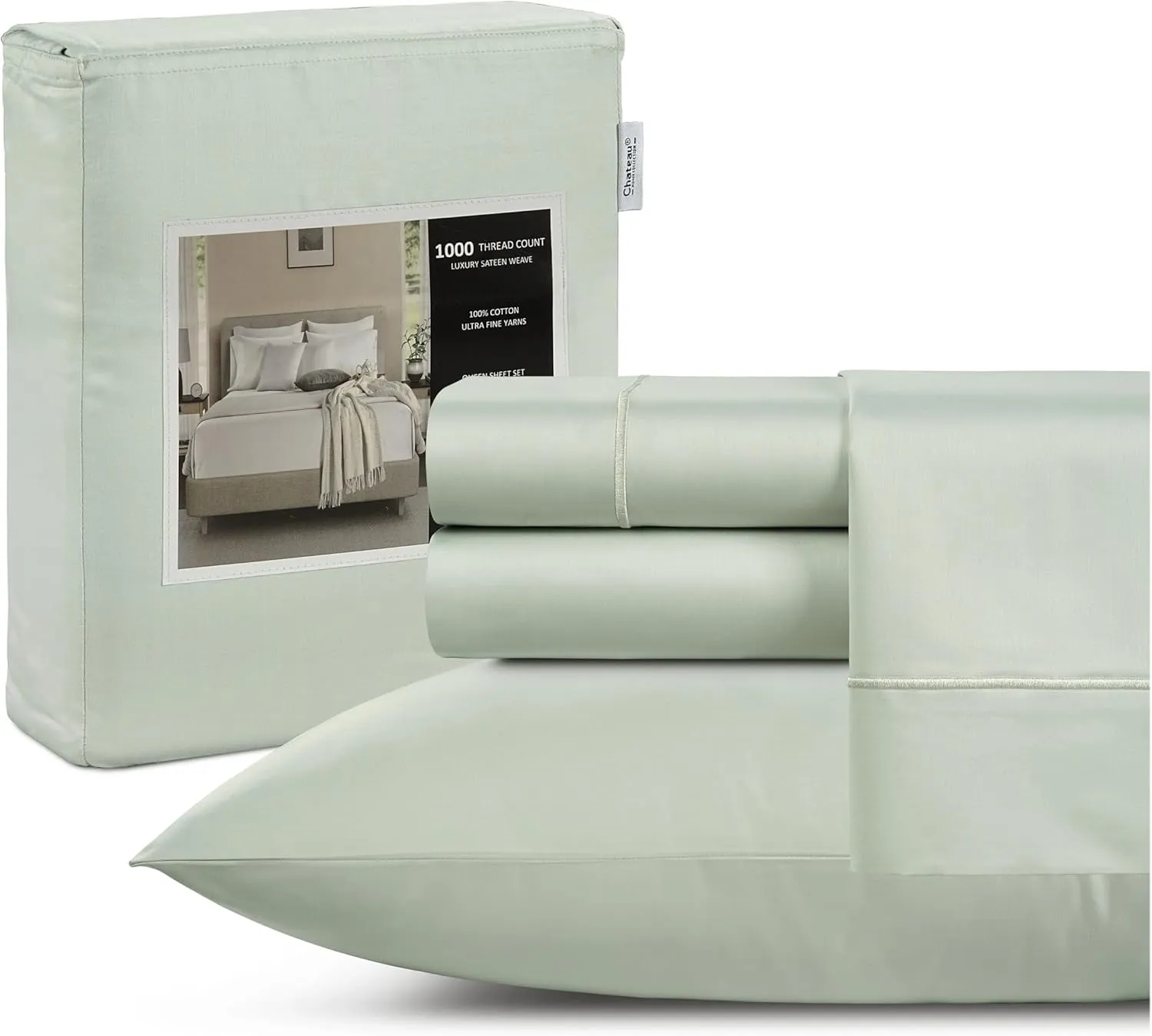 100% Cotton Bed Sheets - 1000 Thread Count, Breathable Luxury Cooling Sheets, Soft Sateen Weave, Deep Pocket Set - Mineral King Size