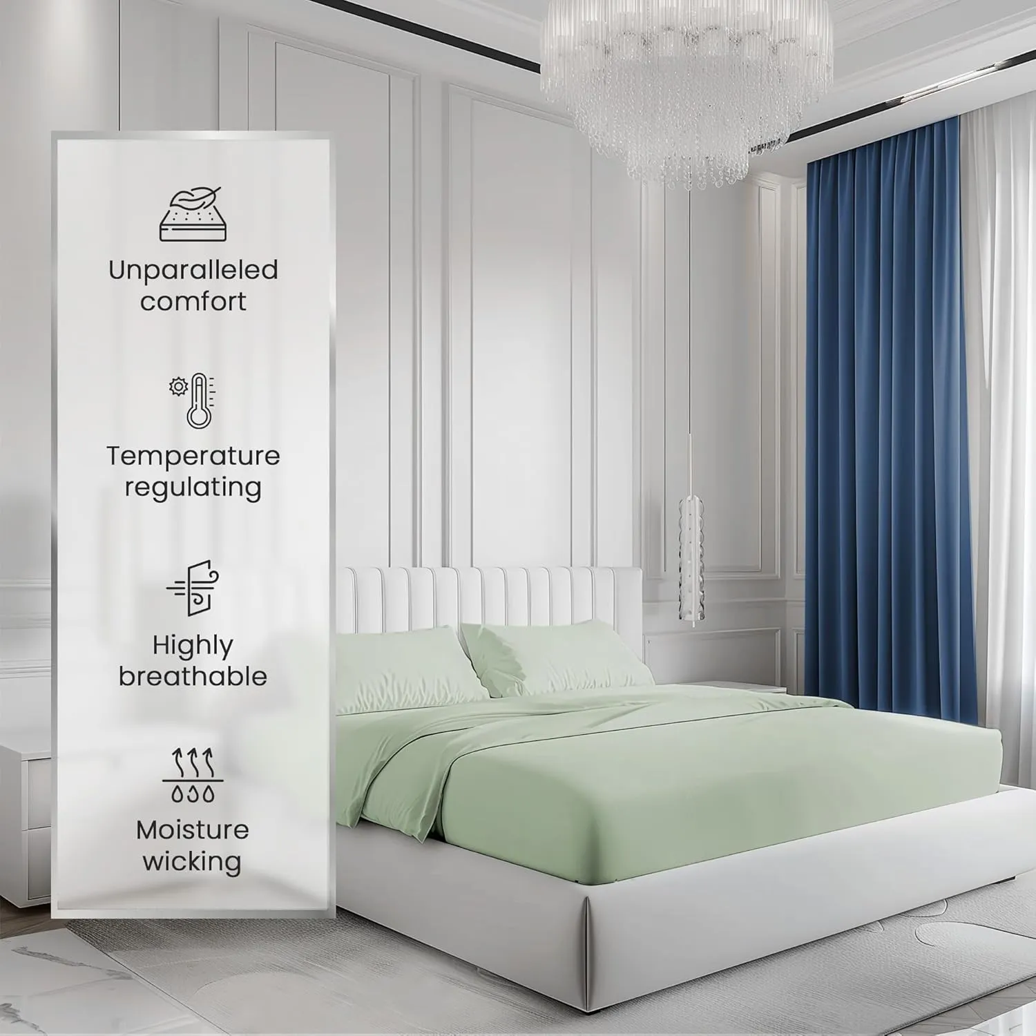 100% Cotton Bed Sheets - 1000 Thread Count, Breathable Luxury Cooling Sheets, Soft Sateen Weave, Deep Pocket Set - Mineral King Size