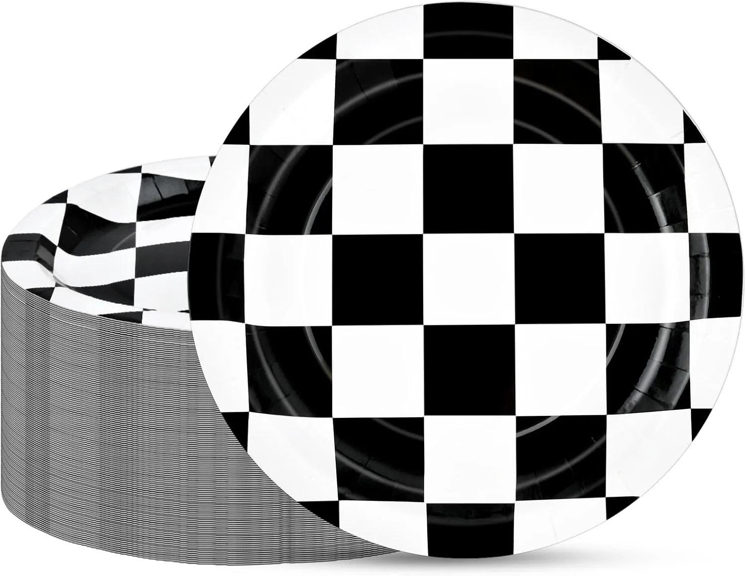 100 Pack Race Car Paper Plates, 9" Black and White Checkered Flag Paper Plate Disposable Round Dessert Dinner Plates for Racing Car Party, Race Fans Kids Birthday Tableware