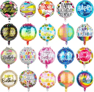 100 Pcs Happy Birthday Aluminum Foil Balloons for Birthday Party Decoration Supplies, 18 Inches Round Helium Floating Mylar Balloon (20 Patterns)