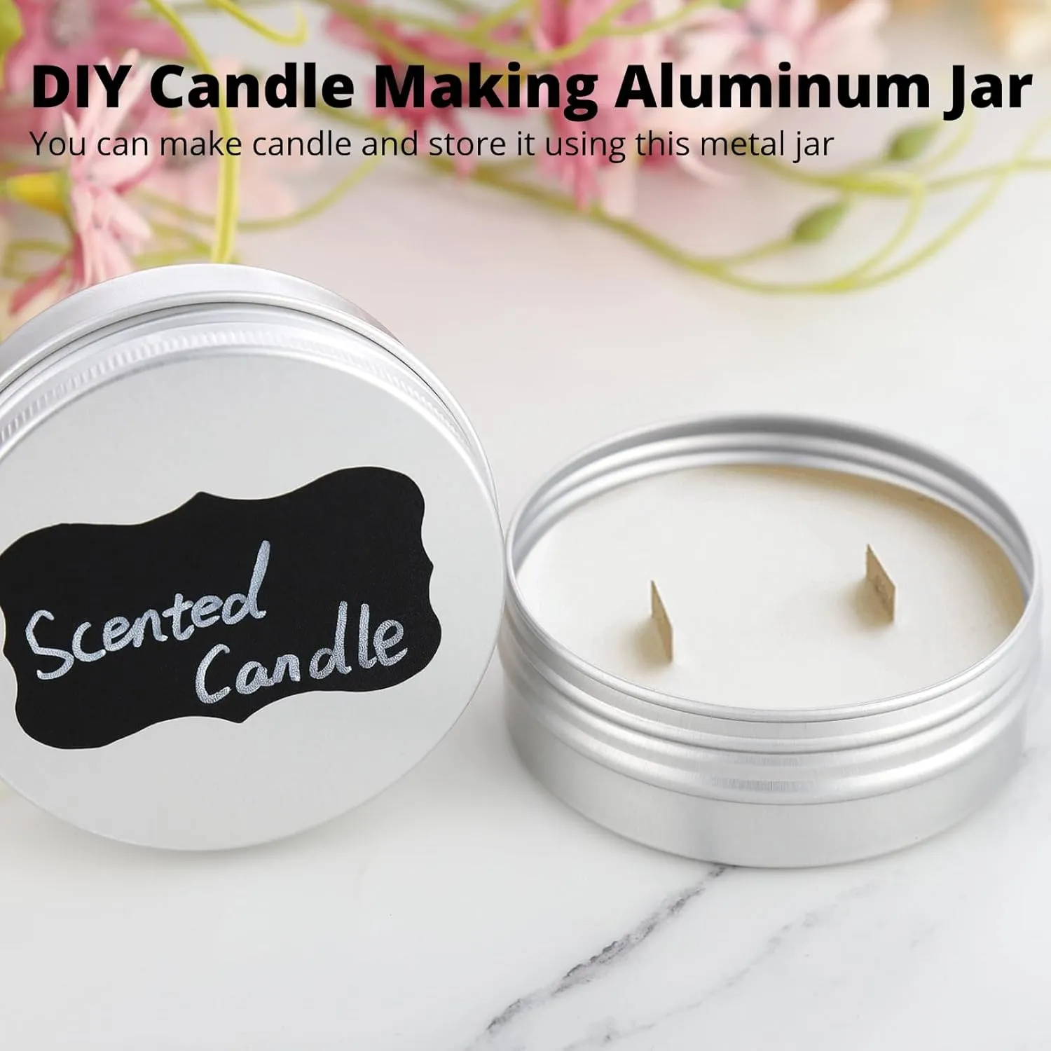 100PCS Metal Round Tins, 2 oz Aluminum Tin Cans Containers with Screw Lid for Lotion Bars, Balms, Salve, Spices or Beard Balm, DIY Candle Making Jar