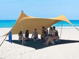 10×10ft UPF50  Beach Tent Sun Shelter, Windproof Stable Outdoor Pop Up Beach Shade Canopy for Camping, Fishing, Backyard Fun or Picnics, 2 Poles