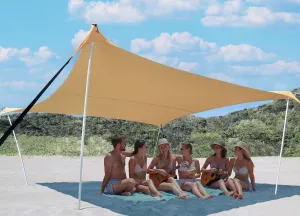 10×10ft UPF50  Beach Tent Sun Shelter, Windproof Stable Outdoor Pop Up Beach Shade Canopy for Camping, Fishing, Backyard Fun or Picnics, 4 Poles