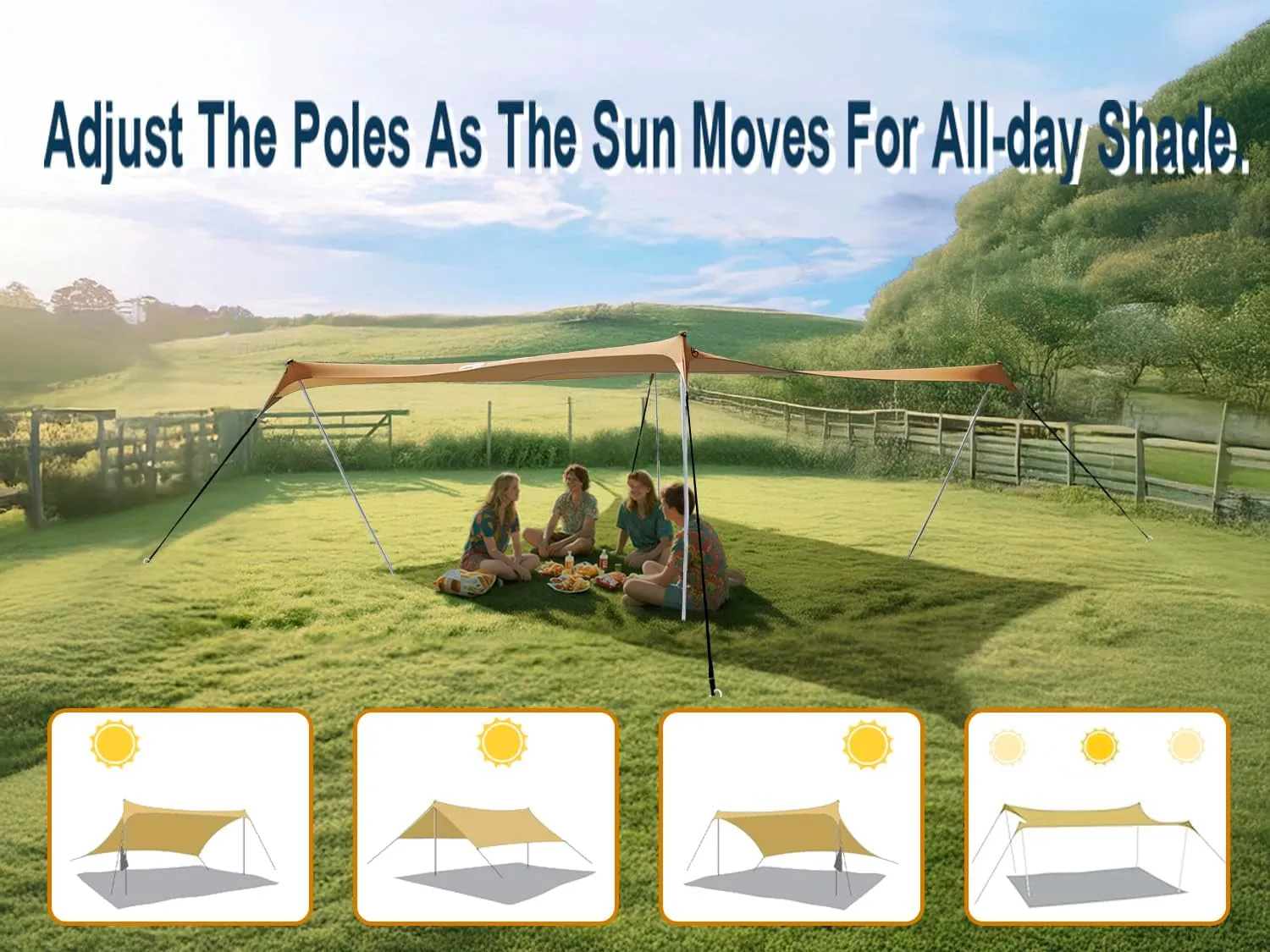 10×10ft UPF50  Beach Tent Sun Shelter, Windproof Stable Outdoor Pop Up Beach Shade Canopy for Camping, Fishing, Backyard Fun or Picnics, 4 Poles
