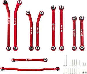 10PCS Aluminum High Clearance Chassis Links and Steering Links Set for HPI Venture18 Upgrade,Red