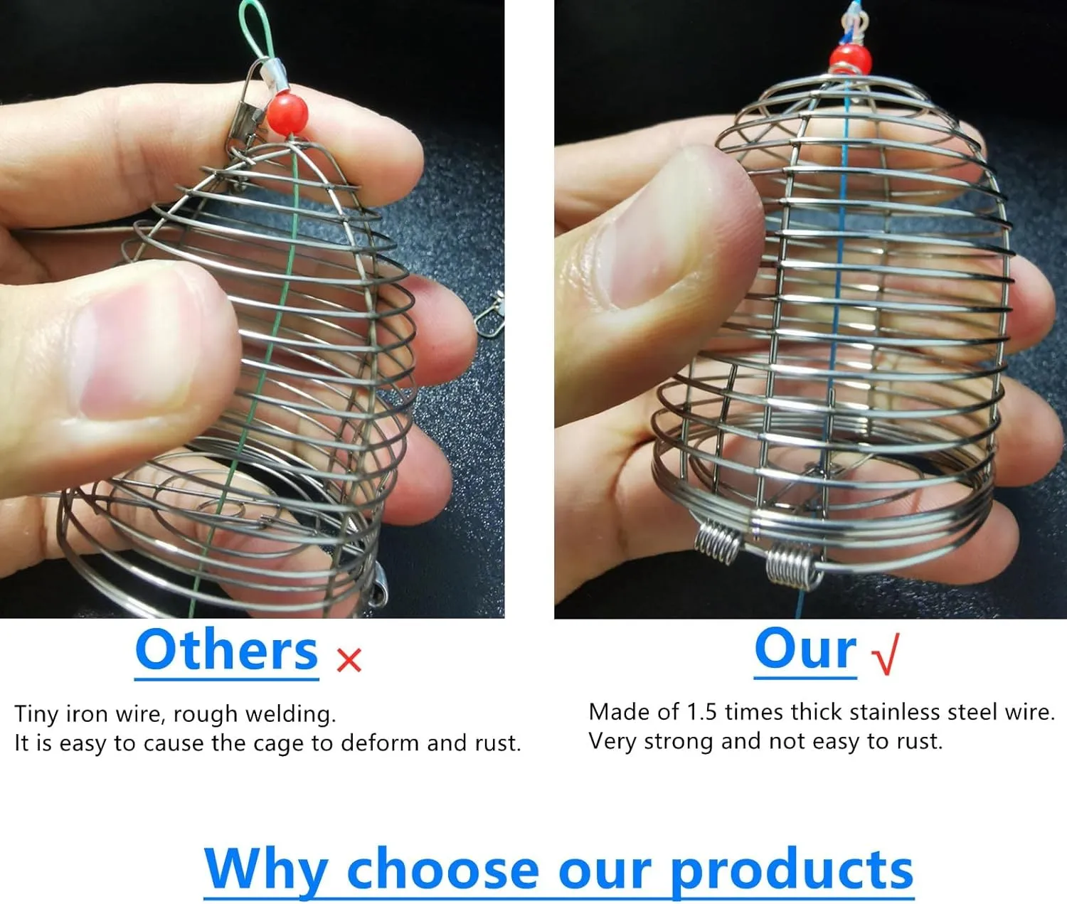 10Pcs/Pk Carp Fishing Bait Trap Cage Feeder Basket Holder Coarse Lure Feeder Carp Fishing Tackle Kit,Size L/M/S Available
