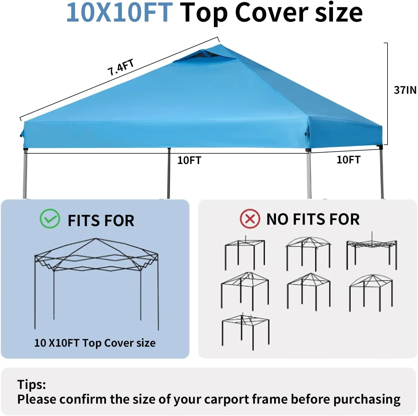 10x10 Canopy Replacement Cover, Pop Up Tent with Air Vent for Straight Leg Frame, Waterproof with Windproof Ropes for Garden Patio Camping (Top Only) (SkyBlue)