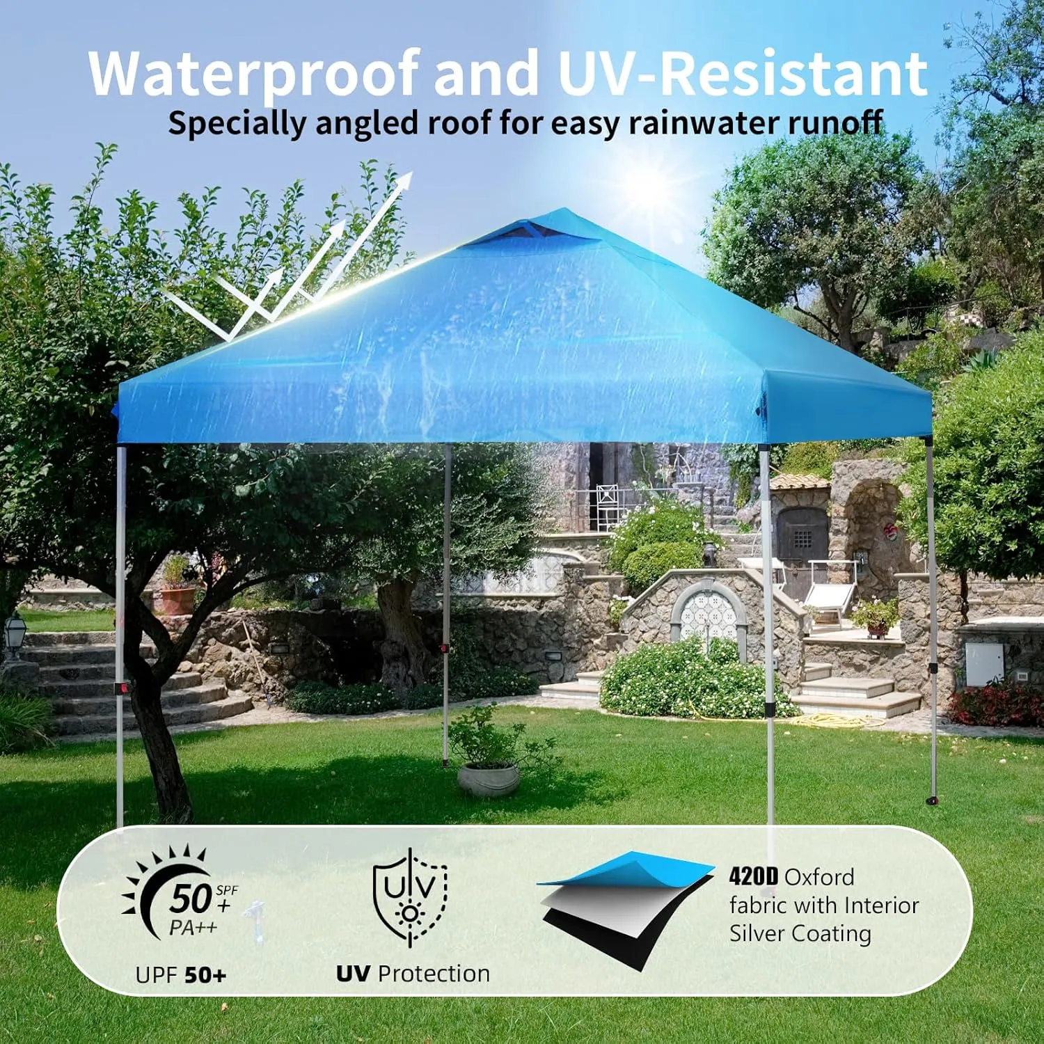 10x10 Canopy Replacement Cover, Pop Up Tent with Air Vent for Straight Leg Frame, Waterproof with Windproof Ropes for Garden Patio Camping (Top Only) (SkyBlue)