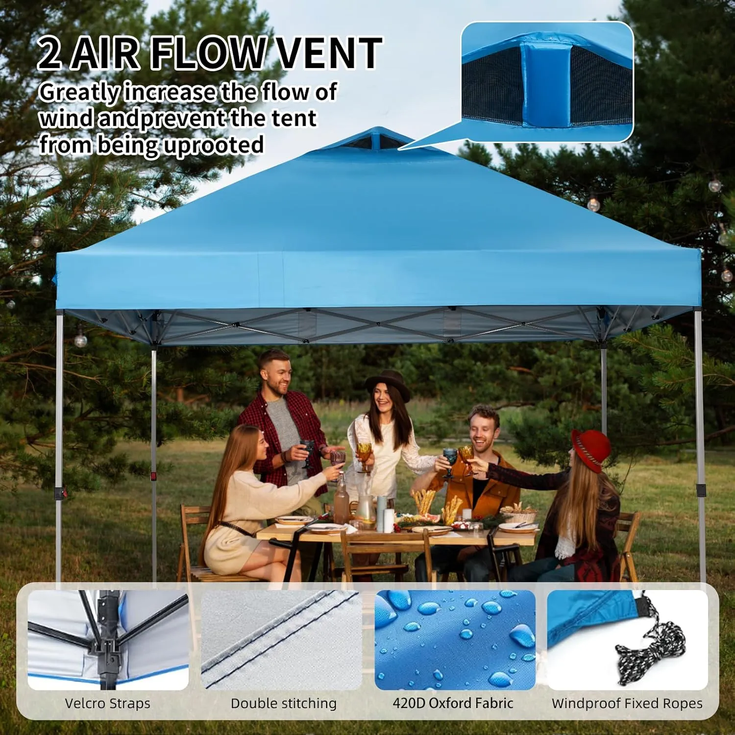 10x10 Canopy Replacement Cover, Pop Up Tent with Air Vent for Straight Leg Frame, Waterproof with Windproof Ropes for Garden Patio Camping (Top Only) (SkyBlue)