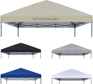 10x10 Canopy Replacement Top Only,Waterproof Pop Up Canopy Tent Top Replacement Cover Roof with Windproof Ropes for Straight Leg Frame, 420D Polyester for Outdoor Garden Pavilion Sun Shade(Beige)