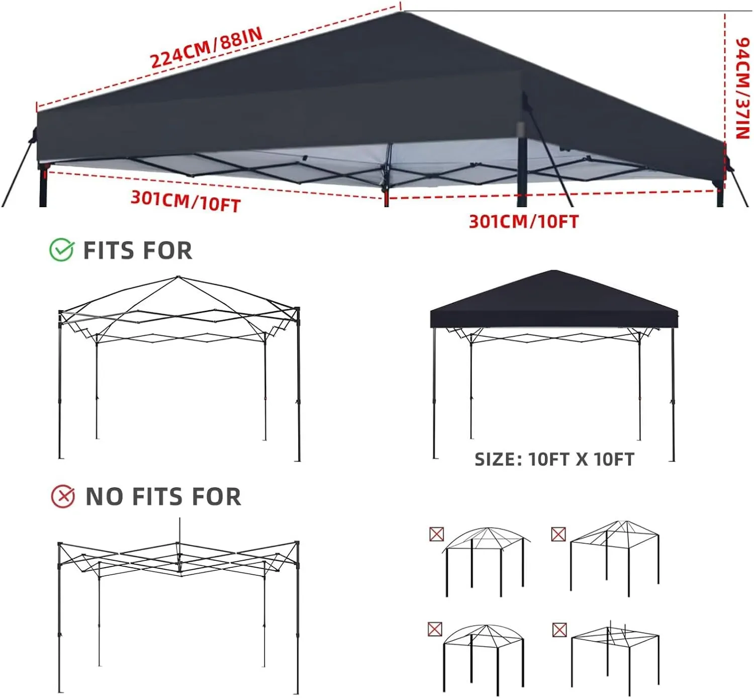 10x10 Canopy Replacement Top Only,Waterproof Pop Up Canopy Tent Top Replacement Cover Roof with Windproof Ropes for Straight Leg Frame, 420D Polyester for Outdoor Garden Pavilion Sun Shade(Beige)