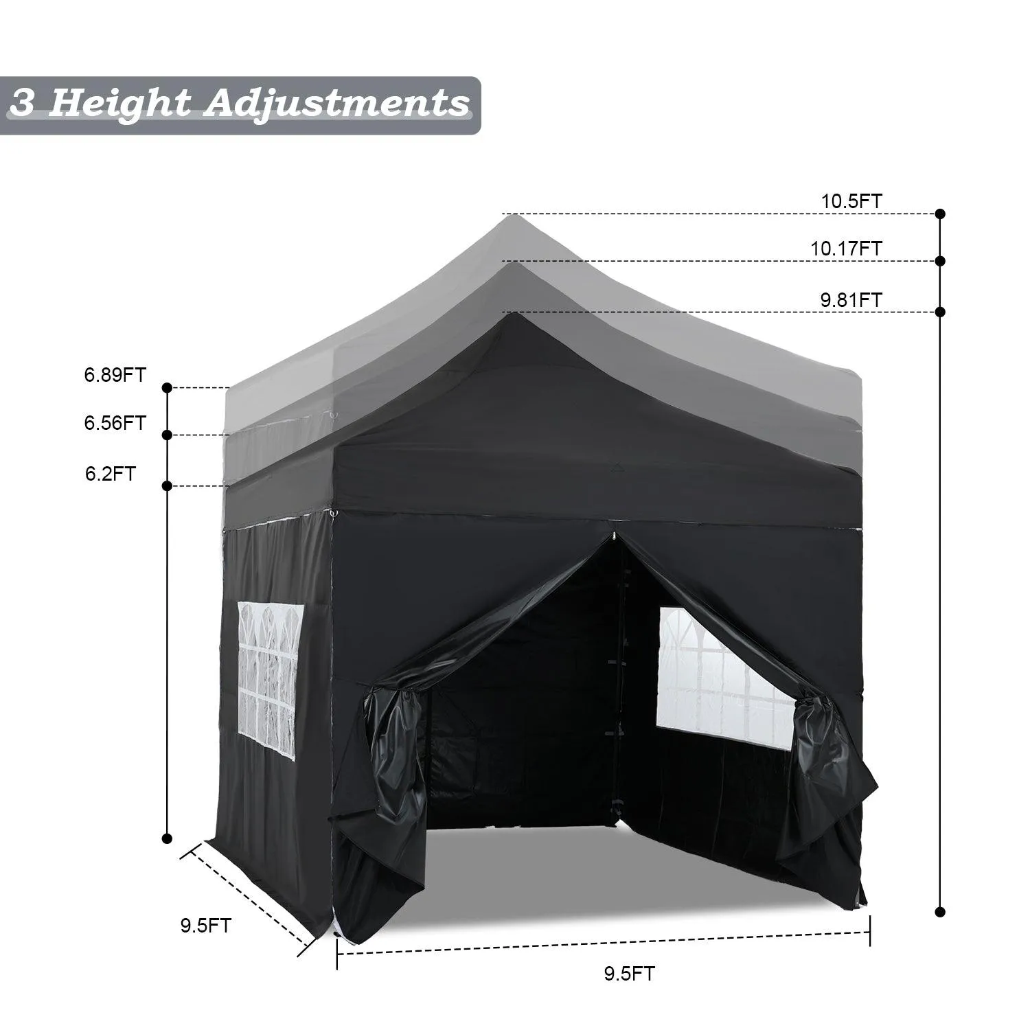 10x10 ft. Pop Up Canopy Tent with Windows Sidewalls and Wheeled Bag