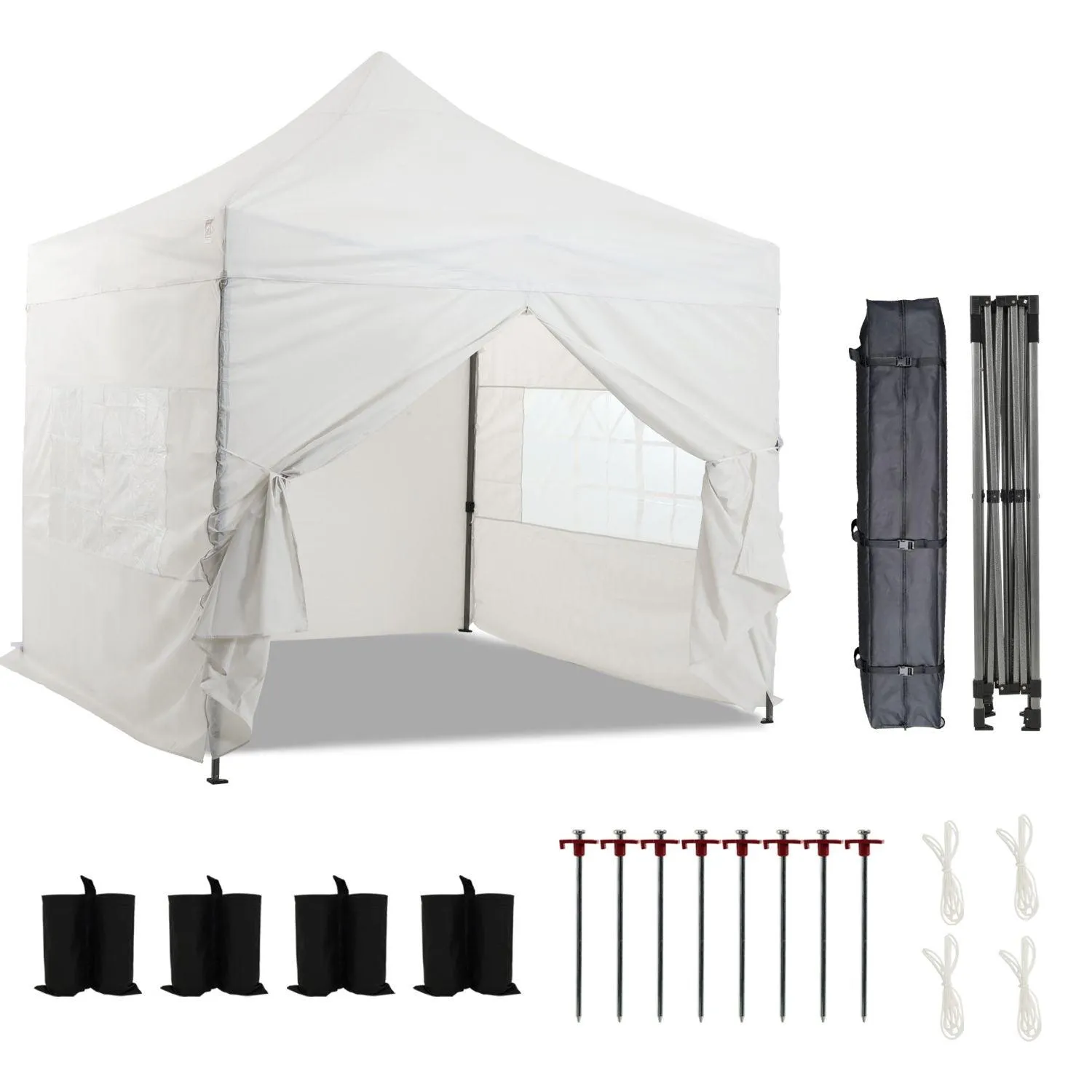 10x10 ft. Pop Up Canopy Tent with Windows Sidewalls and Wheeled Bag