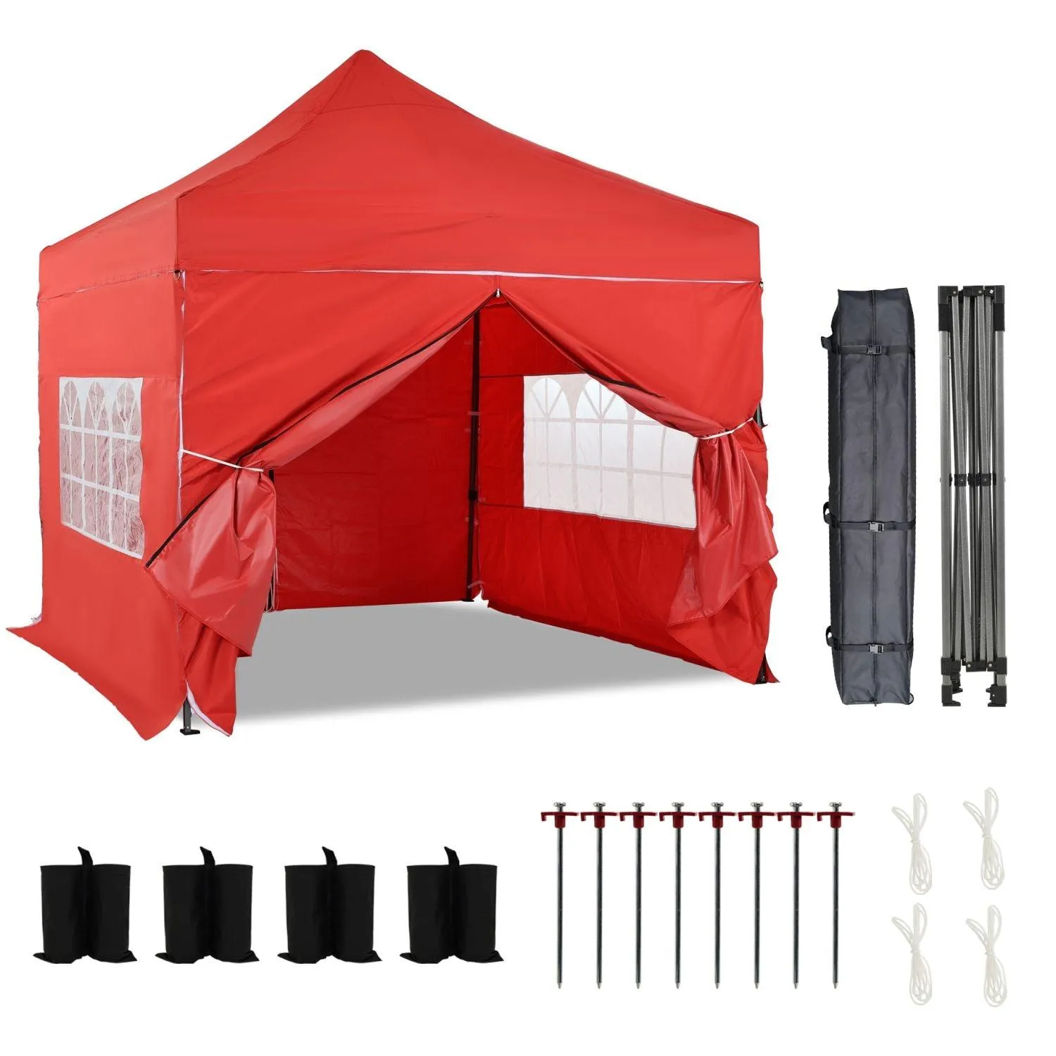 10x10 ft. Pop Up Canopy Tent with Windows Sidewalls and Wheeled Bag