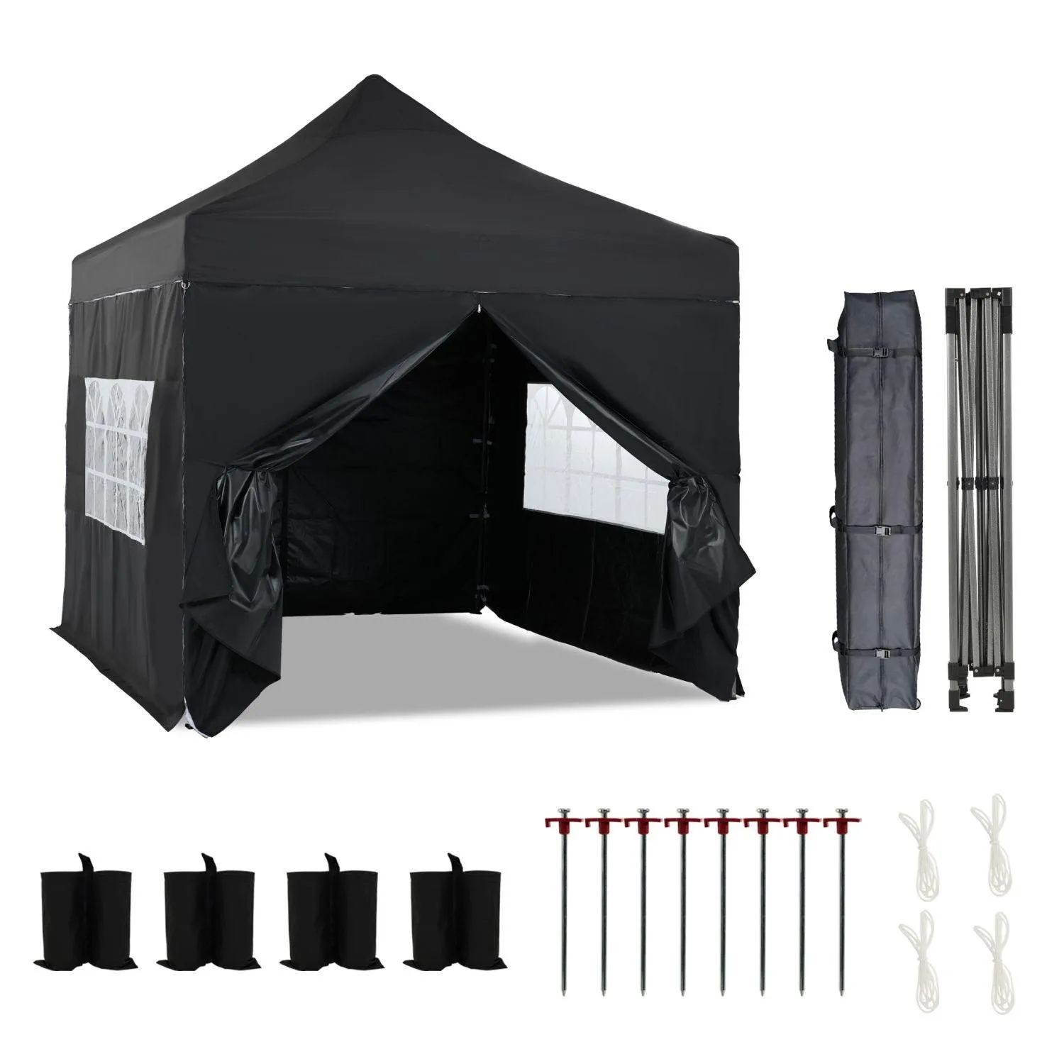 10x10 ft. Pop Up Canopy Tent with Windows Sidewalls and Wheeled Bag