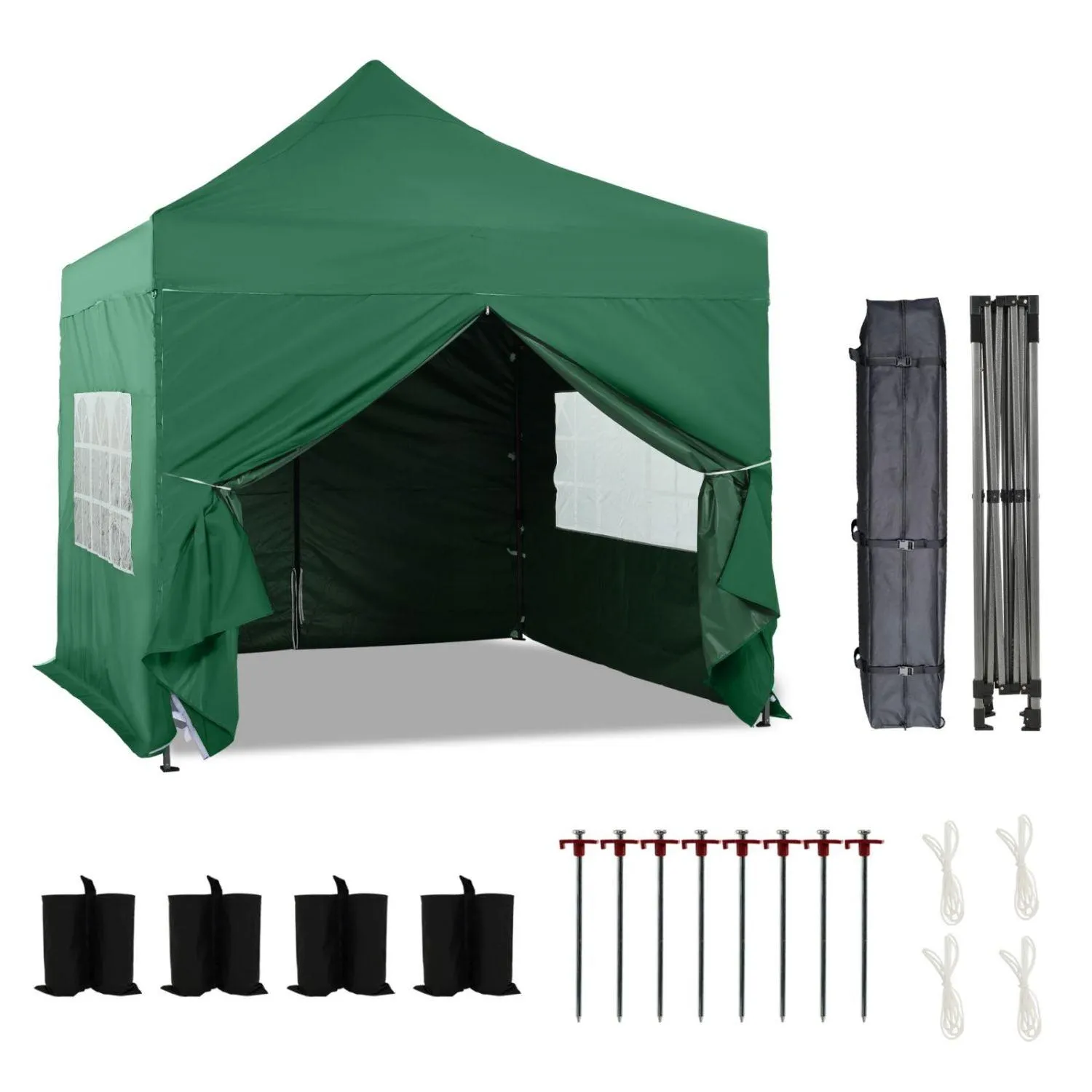 10x10 ft. Pop Up Canopy Tent with Windows Sidewalls and Wheeled Bag
