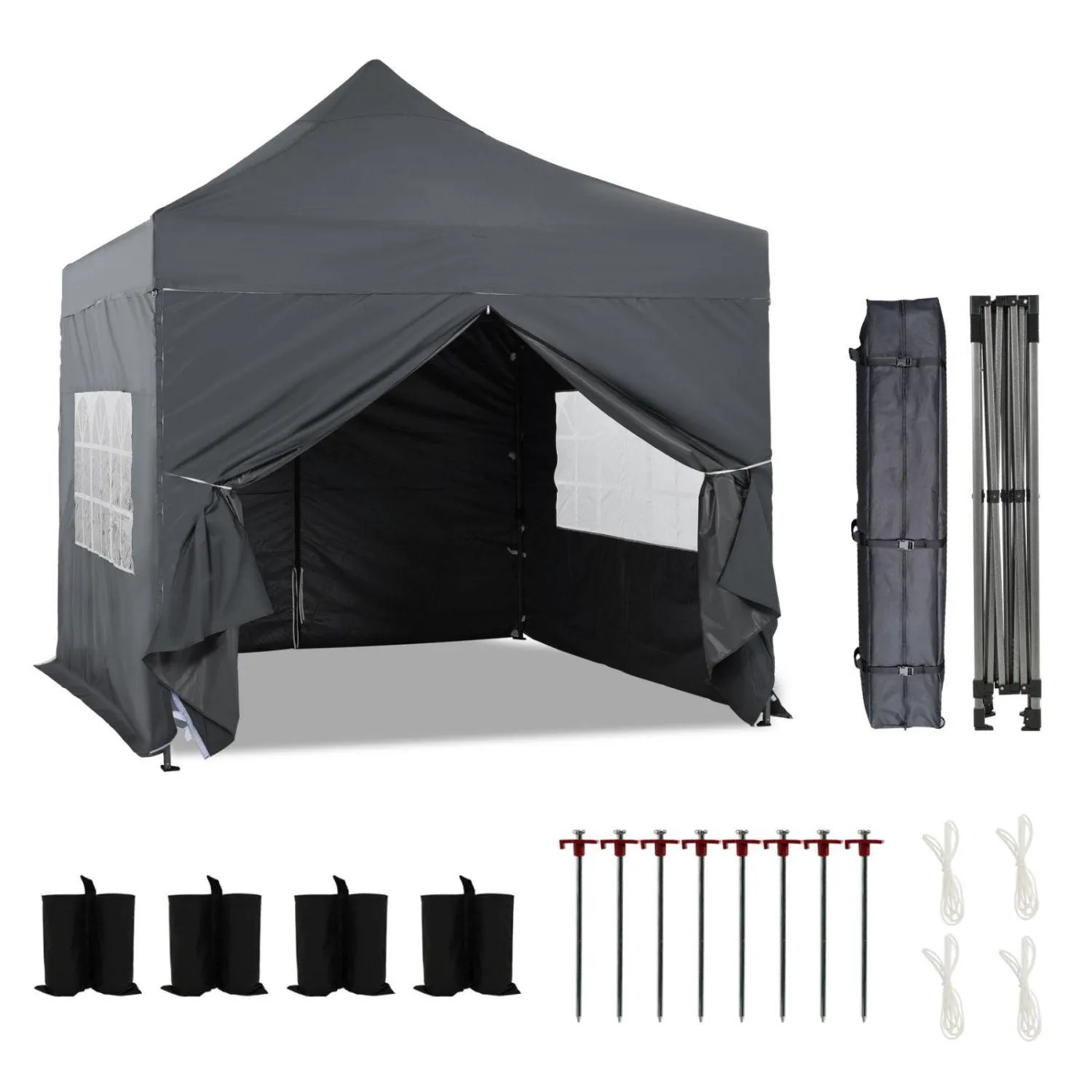 10x10 ft. Pop Up Canopy Tent with Windows Sidewalls and Wheeled Bag