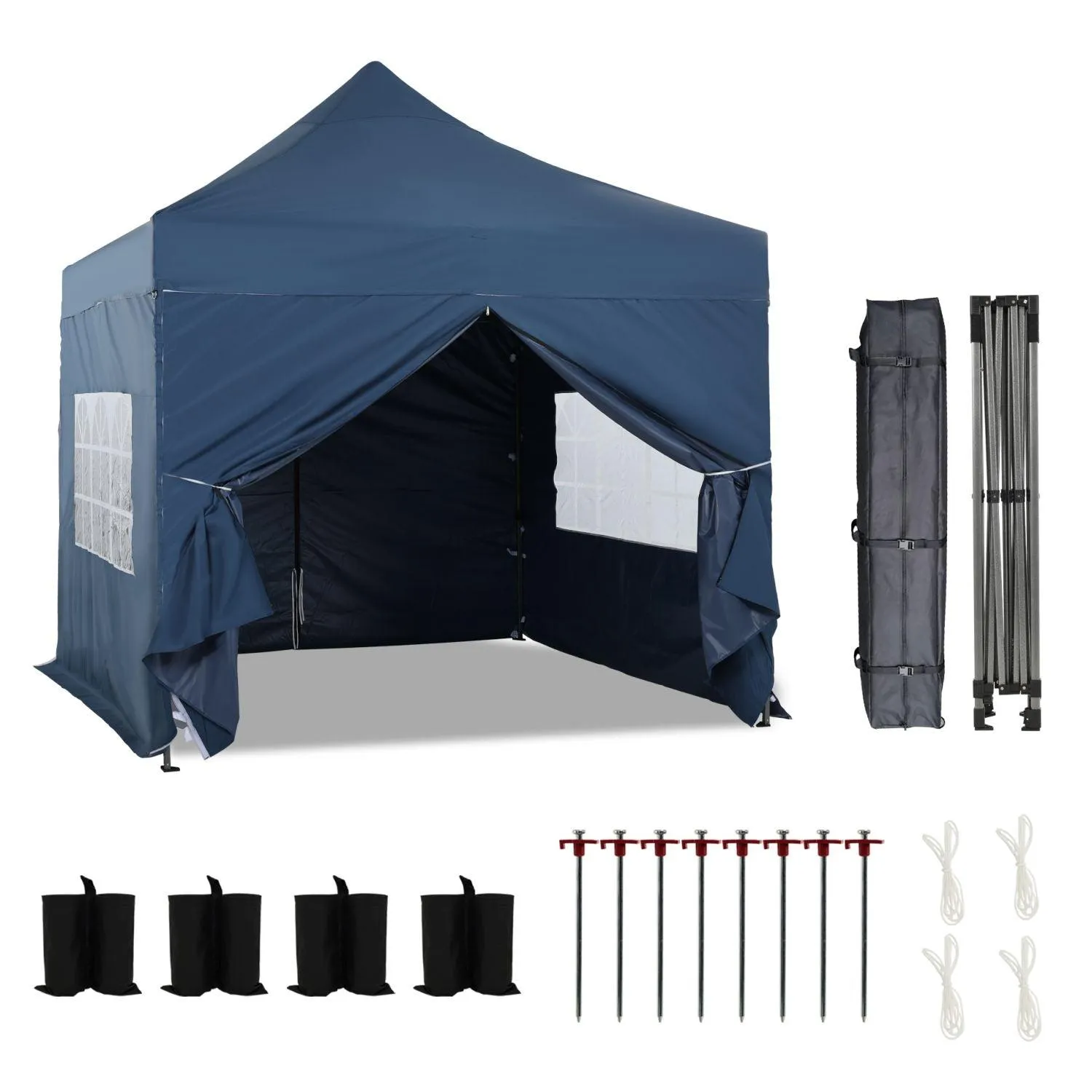 10x10 ft. Pop Up Canopy Tent with Windows Sidewalls and Wheeled Bag