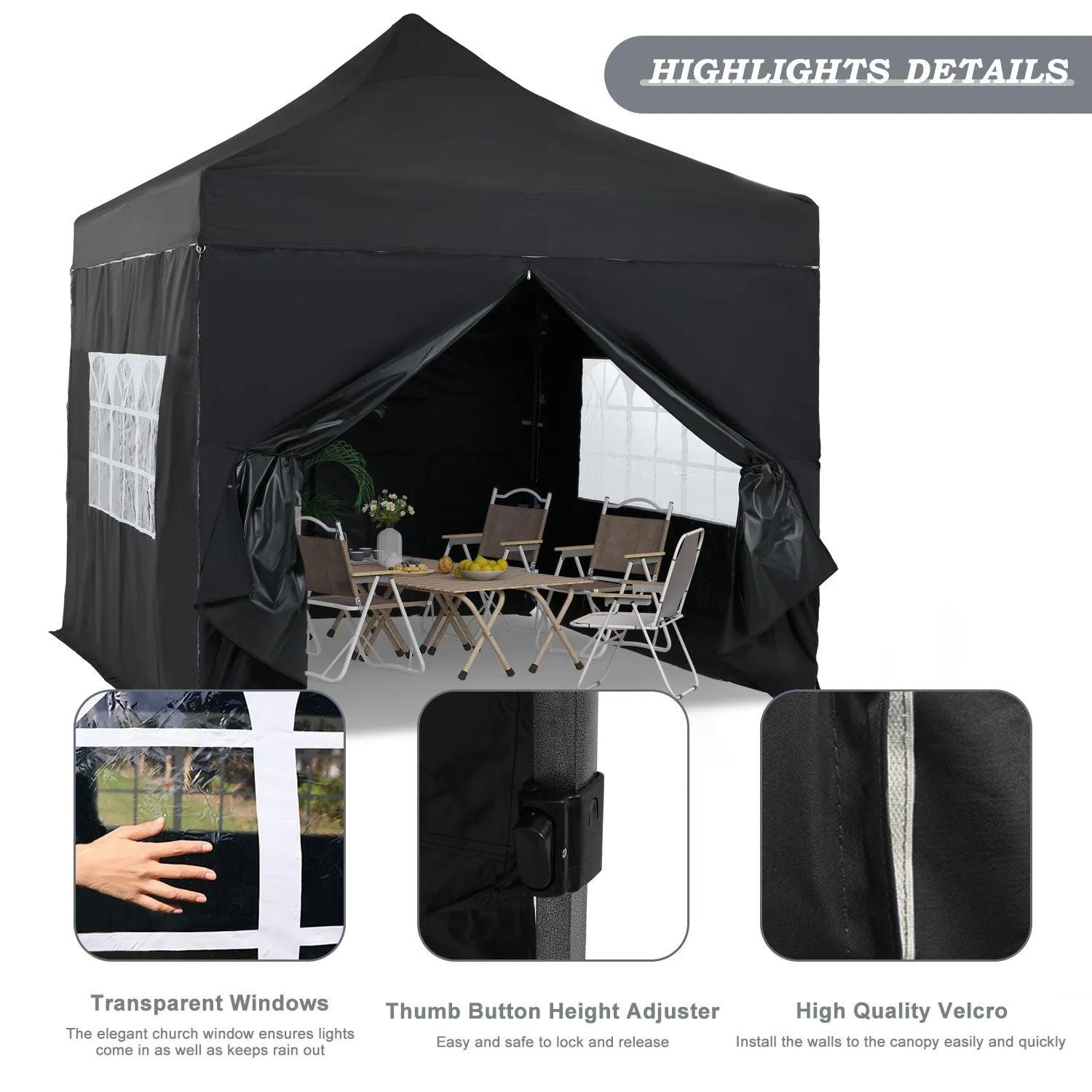 10x10 ft. Pop Up Canopy Tent with Windows Sidewalls and Wheeled Bag