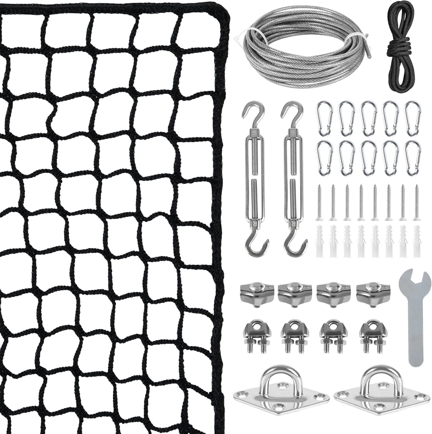 10x15ft Golf Net with Stainless Steel Wire Hanging Kit, Easy Installation Golf Practice Net with Durable Cable System for Golf,Baseball, Hockey,Soccer,Sports Net Kit for for Indoor & Outdoor Use