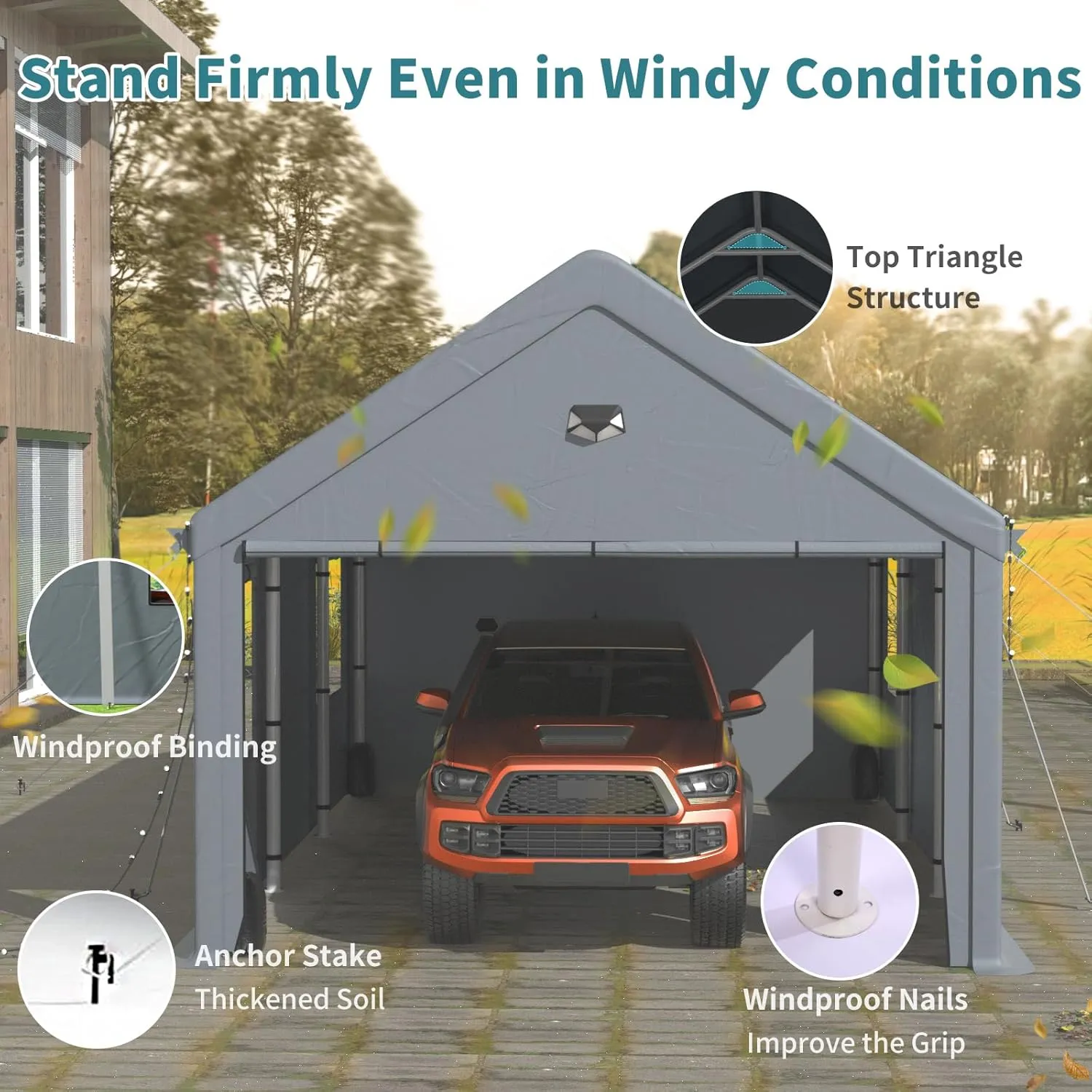 10x20FT Heavy Duty Carport Canopy,Extra Large Portable Car Tent Garage with Roll-up Windows and All-Season Tarp Cover,Removable Roof &Side Walls for Car, SUV,Boats&Truck Shelter Logic Storage