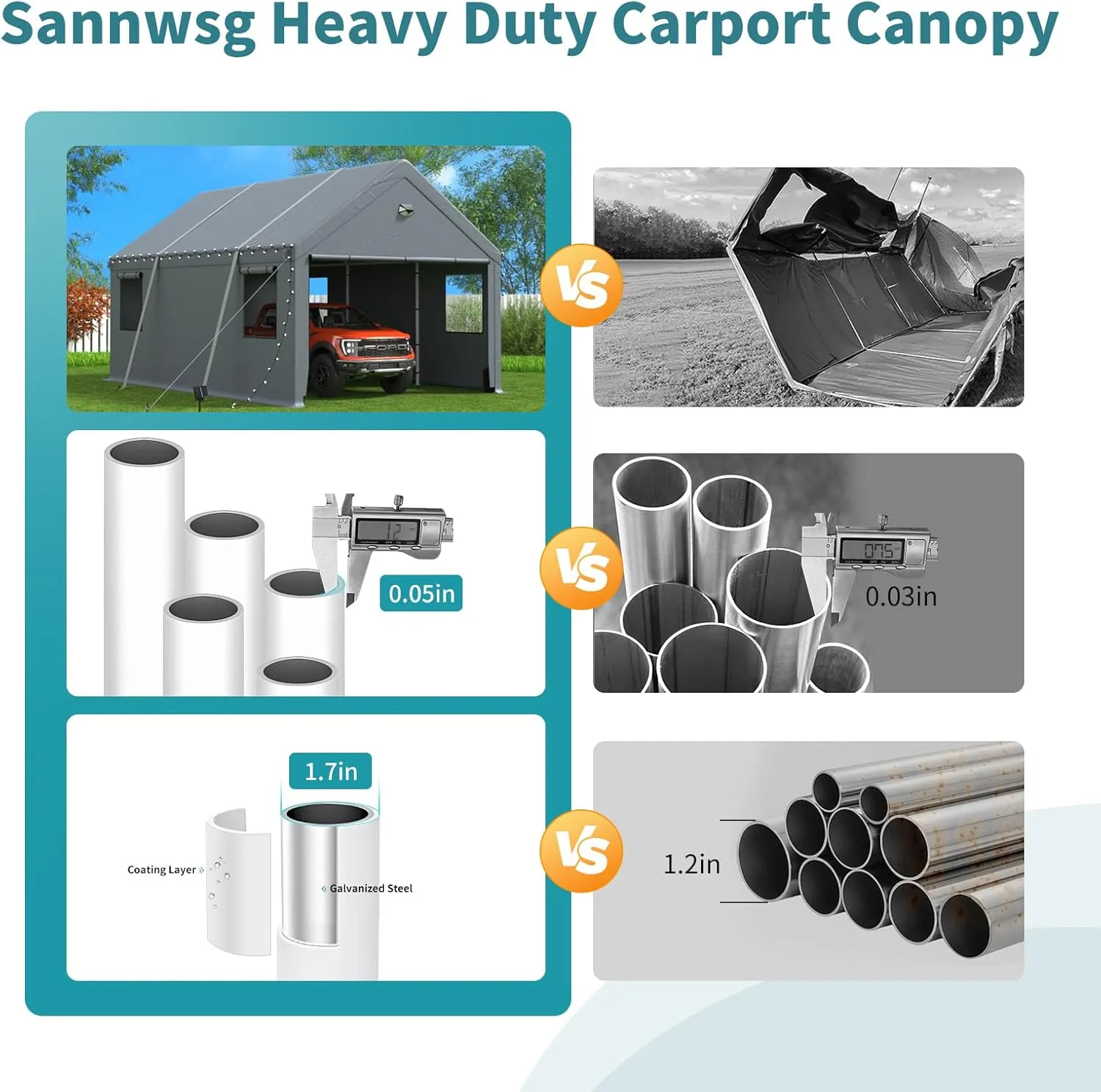 10x20FT Heavy Duty Carport Canopy,Extra Large Portable Car Tent Garage with Roll-up Windows and All-Season Tarp Cover,Removable Roof &Side Walls for Car, SUV,Boats&Truck Shelter Logic Storage