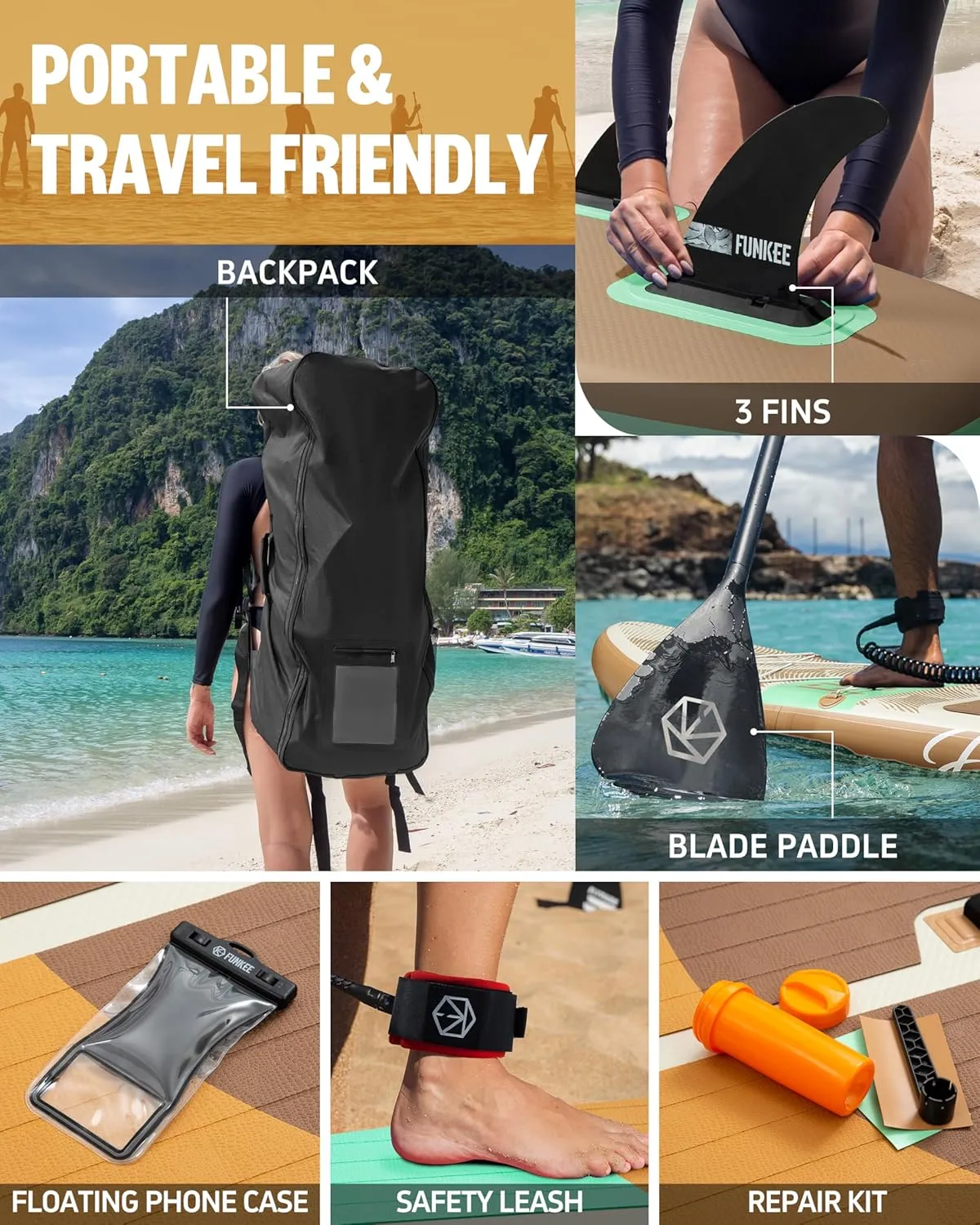 11’×34"×6" Extra Wide Inflatable Stand Up Paddle Board, Sup Board with Removable Fins, Backpack, Floating Paddle, Safety Leash, Floating Phone Case for Adults & Youth of All Skill Levels