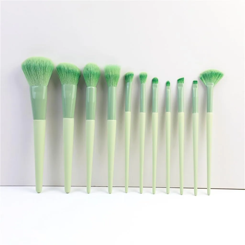 11pcs Green Makeup Brush Set for Beginners Complete Set of Soft Beauty Tools