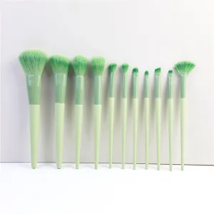 11pcs Green Makeup Brush Set for Beginners Complete Set of Soft Beauty Tools