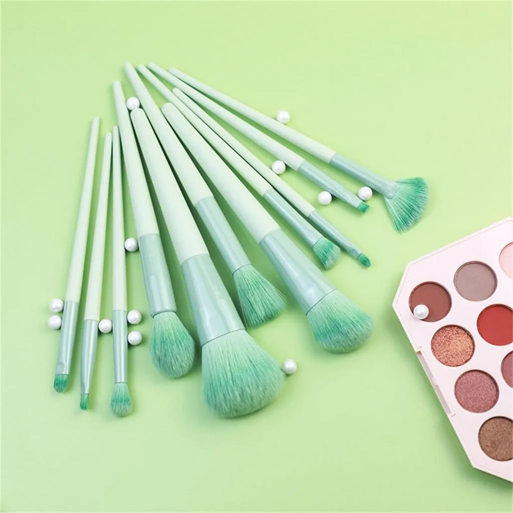 11pcs Green Makeup Brush Set for Beginners Complete Set of Soft Beauty Tools