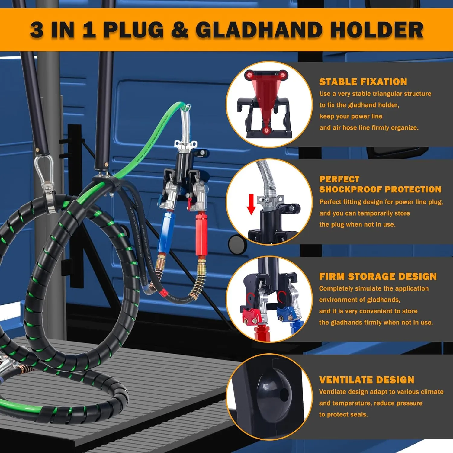 12 FT Semi Truck Air Lines Kit with 3 Pcs Tender Spring Kit and Glad Hands with Gladhand Holder & Handles 3IN1 Trailer Cord and Air Hoses Assembly for Truck Trailer Tractor